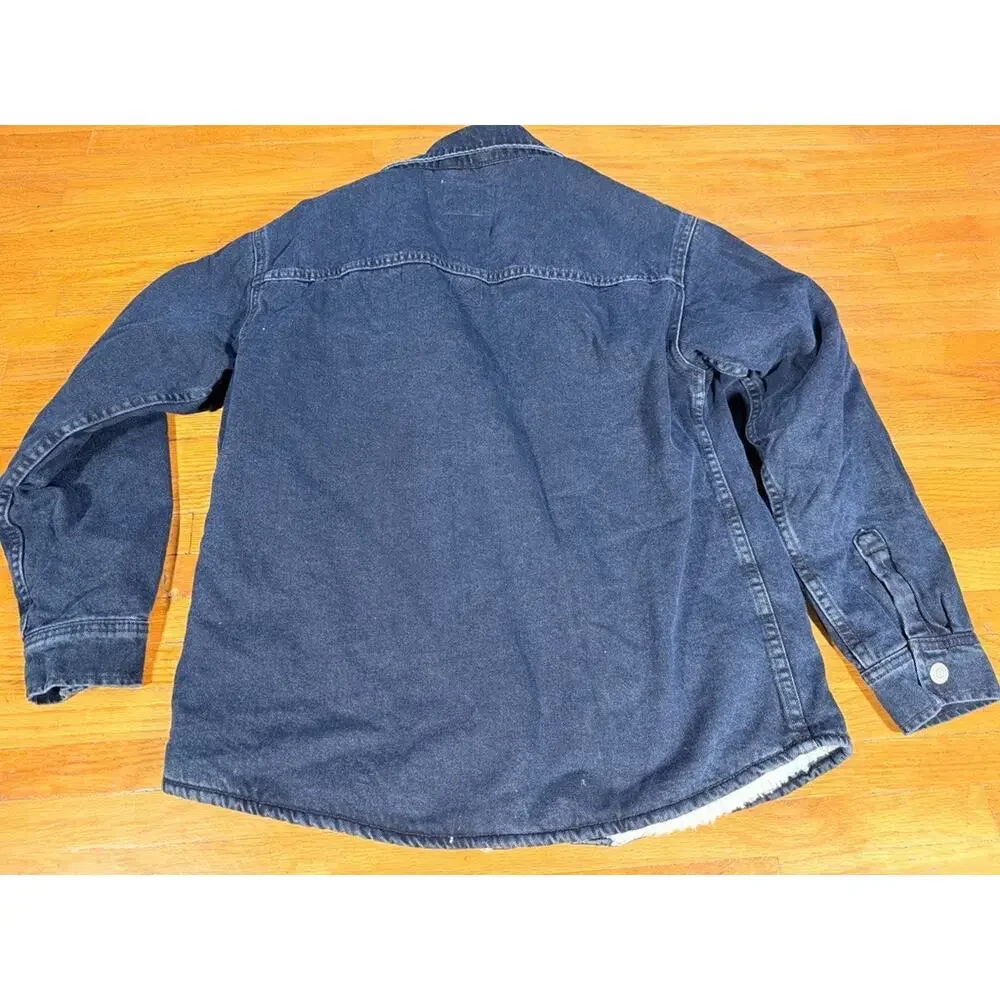ZARA Kids Denim Sherpa Lined Overshirt Jacket Boys Size 11-12 152 Navy Blue NWT